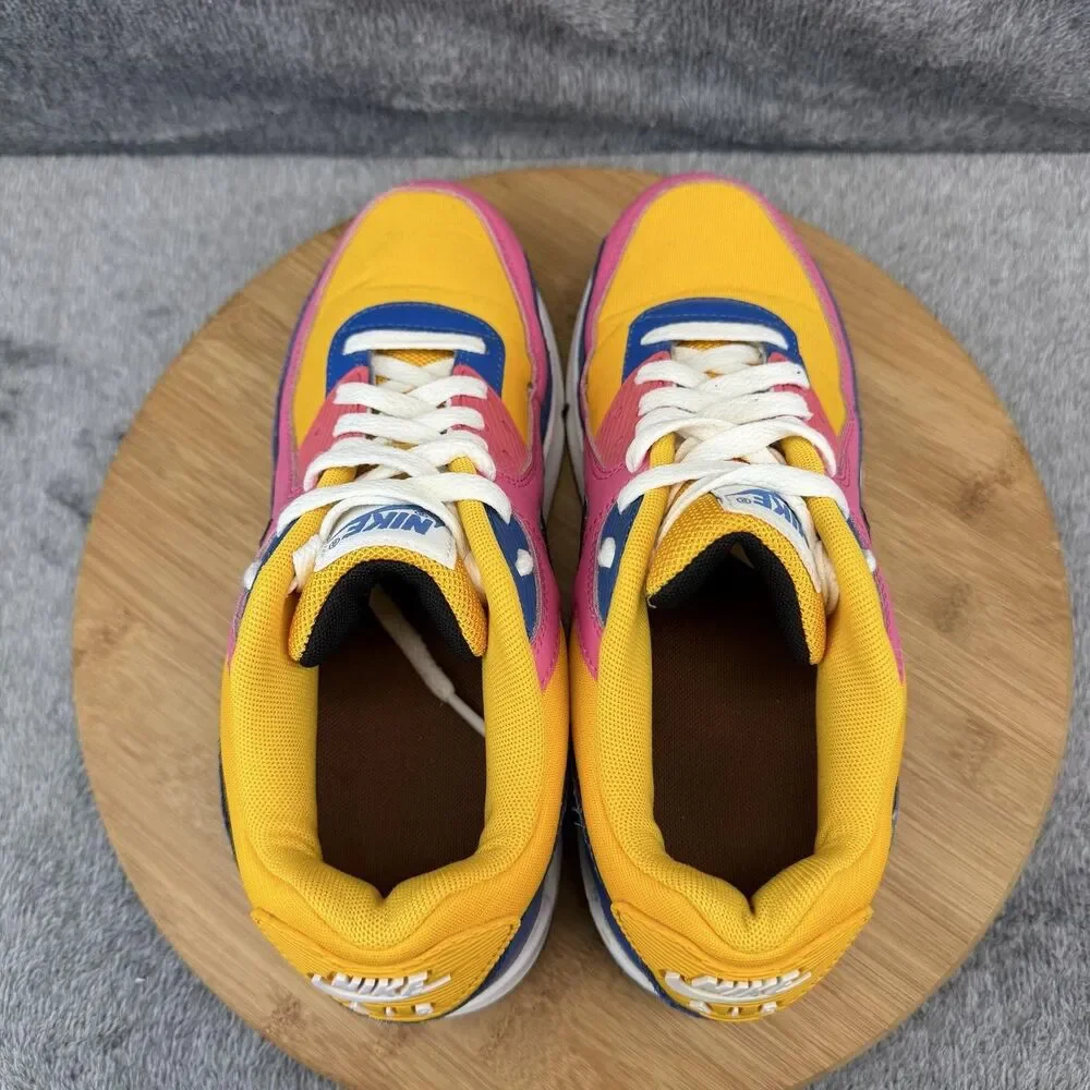 Nike Air Max 90 Shoes Boys Size 7Y Yellow Pink Blue Casual Sneakers CD6864-700